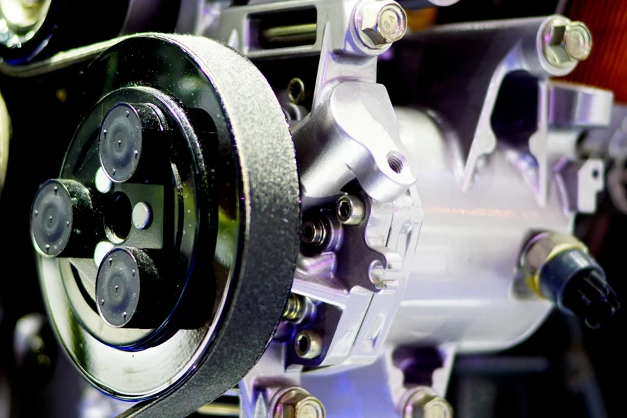 Close-up of a powered steering pump