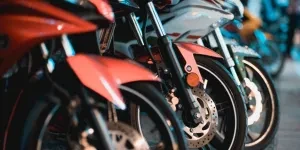 Closeup look of parked motorcycles