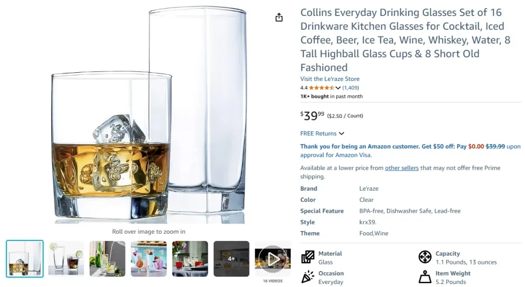 Set Gelas Minum Collins Everyday isi 16