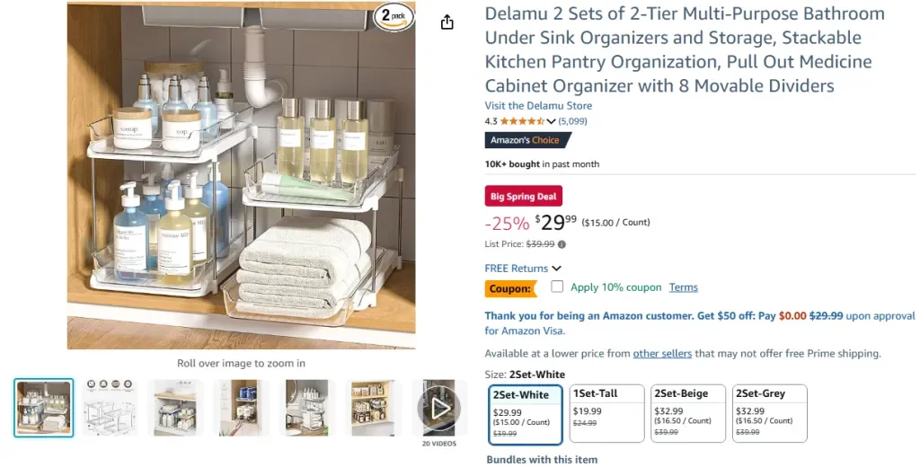 Delamu 2 juegos de organizadores de baño multiusos de 2 niveles