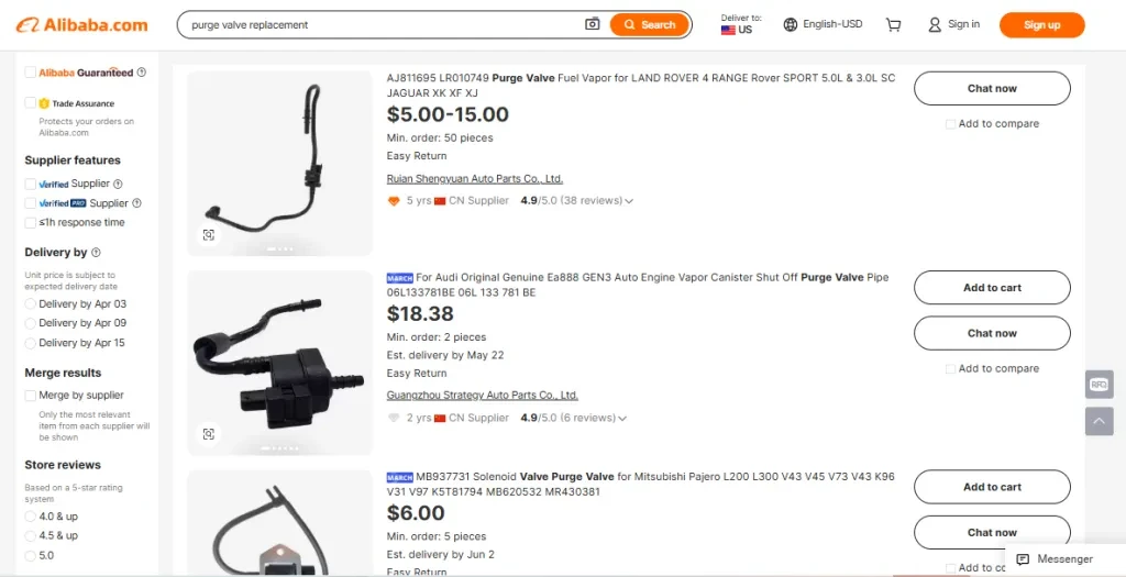 Different purge valve replacements on Alibaba