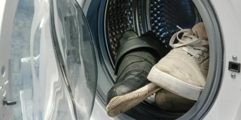 Schmutzige Schuhe in einer Schuhwaschmaschine