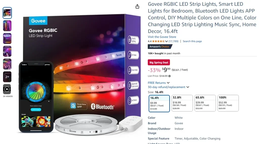 Tira de luces LED Govee RGBIC