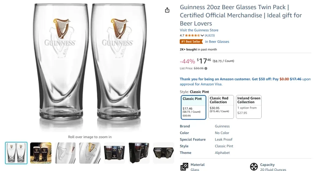 Gelas Bir Guinness 20oz Paket Kembar