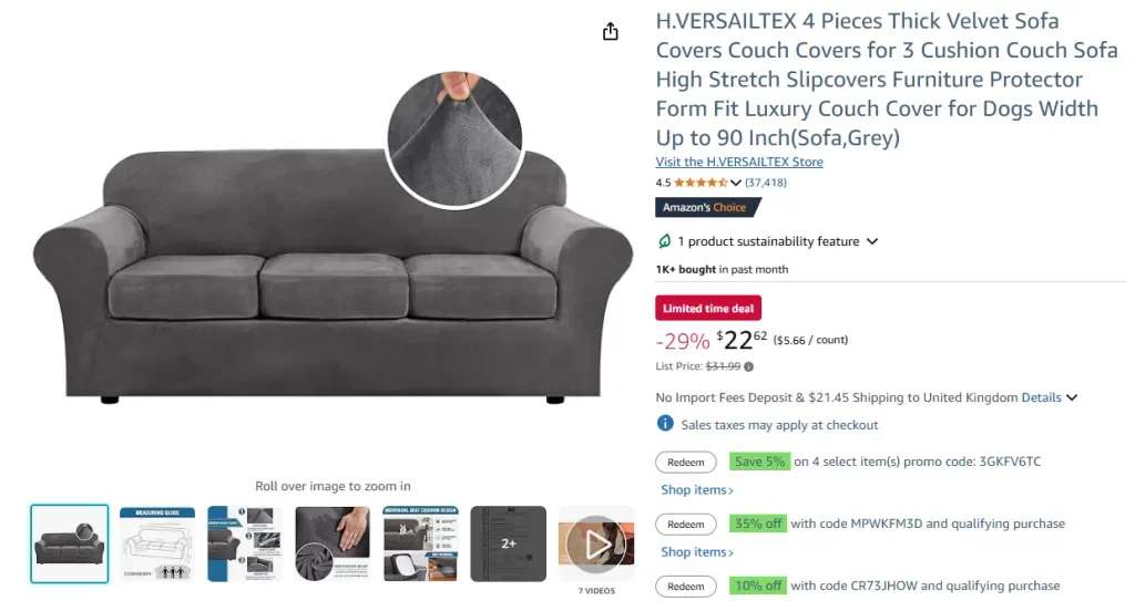 Fundas de sofá de terciopelo grueso H.VERSAILTEX de 4 piezas