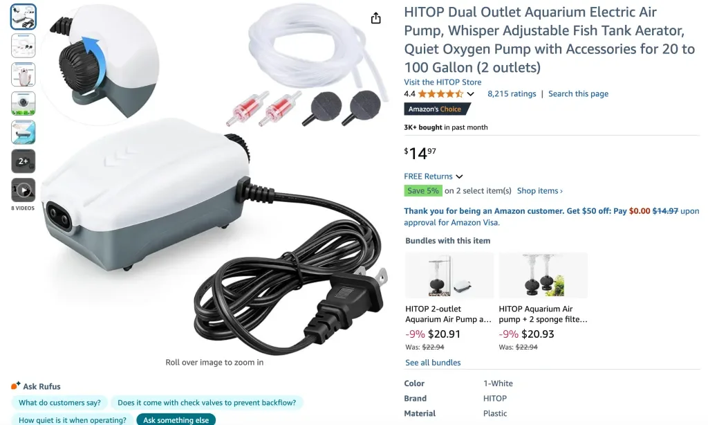 HITOP Dual Outlet Aquarium Electric Air Pump