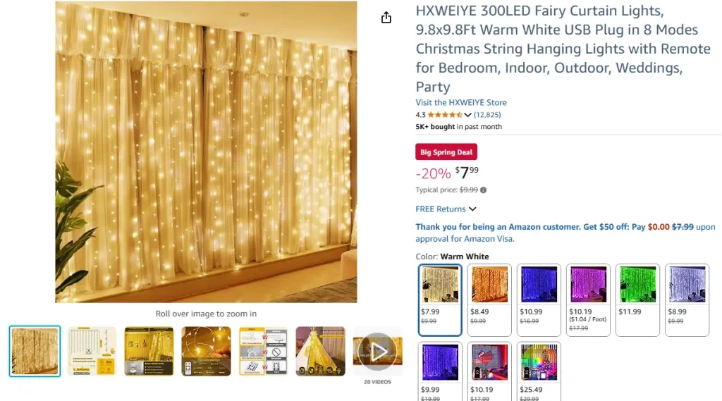 Cortina de luces LED HXWEIYE de 300 luces