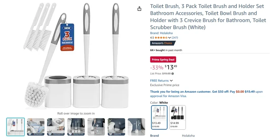 Cepillo de baño Holaloha, paquete de 3, juego de cepillo y soporte para inodoro