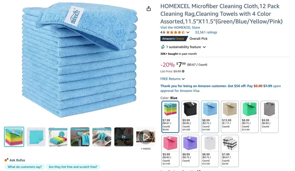 Paño de limpieza de microfibra Homexcel (paquete de 12)