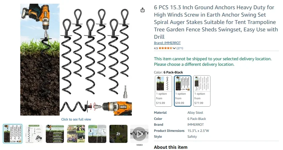 IMMERROT 6 PCS 15.3-Inch Ground Anchors for High Wind