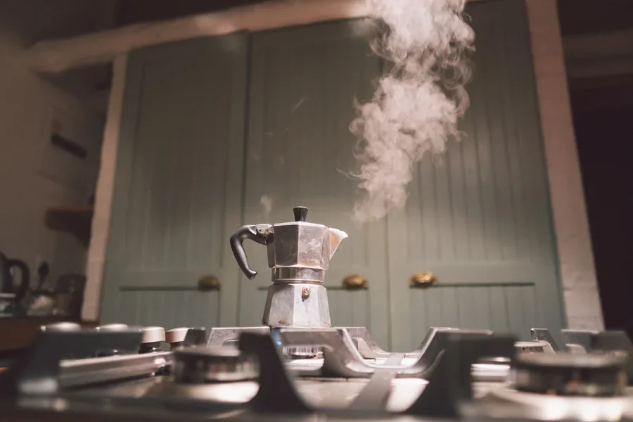 Italian moka coffee pot on the stove