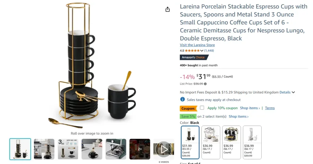 Tazas de espresso apilables de porcelana Lareina con platillos