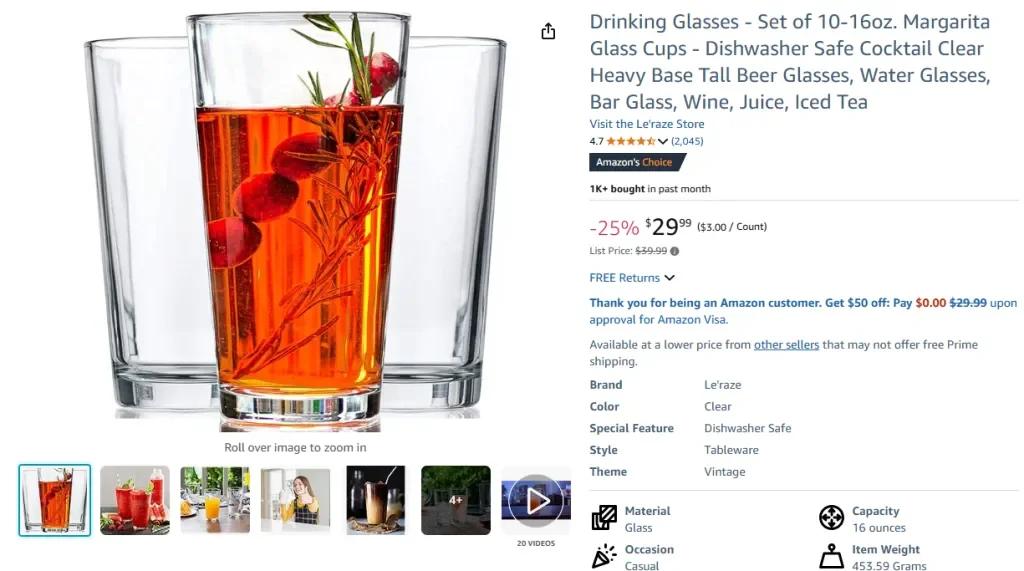 Gelas Minum Le'raze - Set isi 10 (16oz)