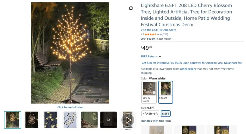 Светильник Lightshare 6.5 футов 208 светодиодов «Цветущая вишня»