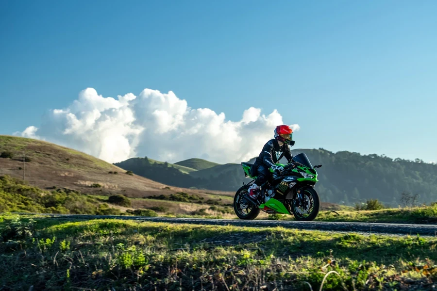 Lone motorcycle rider on the hills