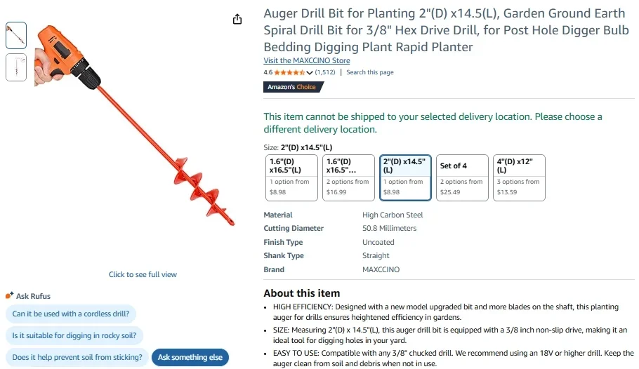MAXCCINO Garden Auger Drill Bit, 2 x 14.5