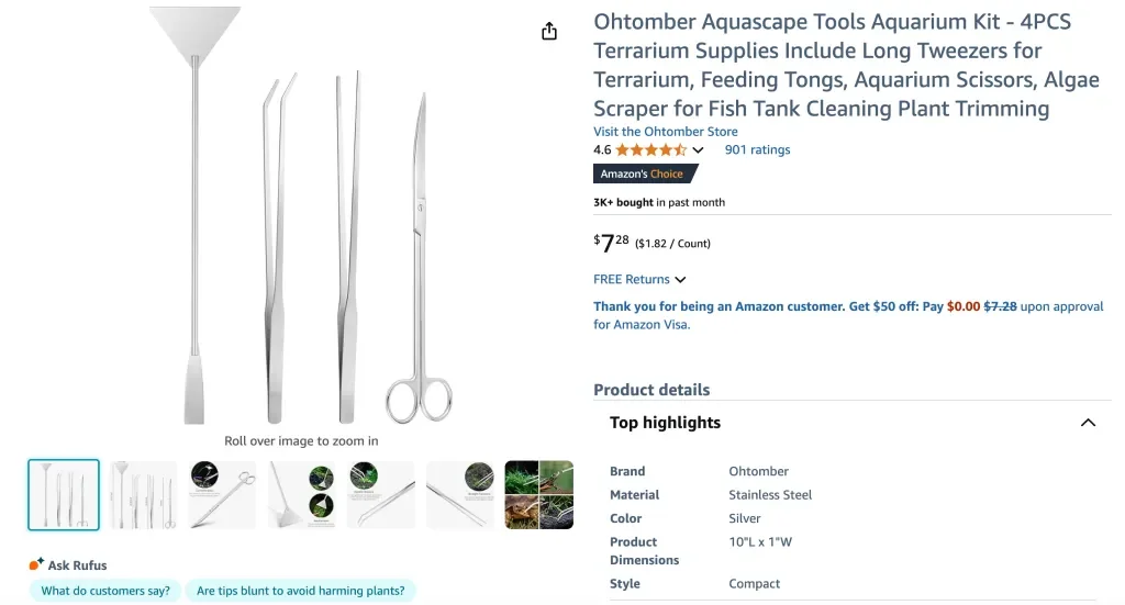 Ohtomber Aquascape Tools Aquarium Kit - 4PCS