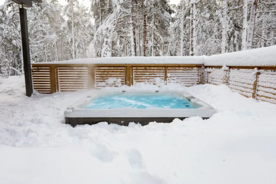 Outdoor hot tub in the snow