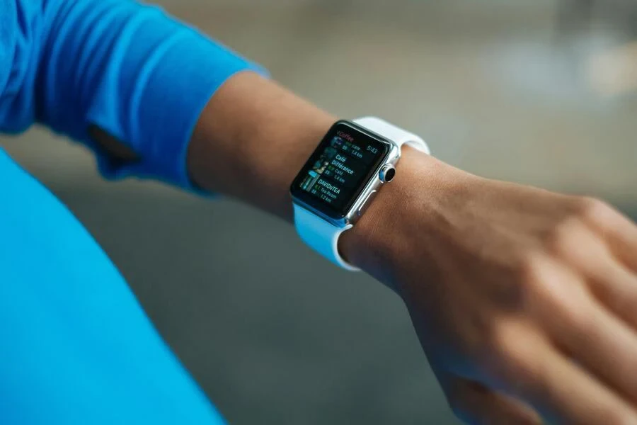 Person looking at information on smartwatch