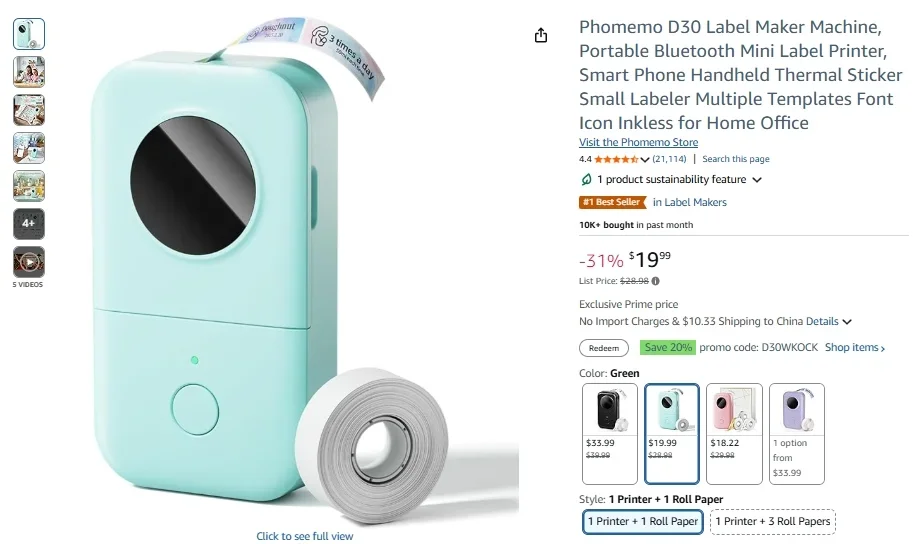 Phomemo D30 Bluetooth Mini Label Printer