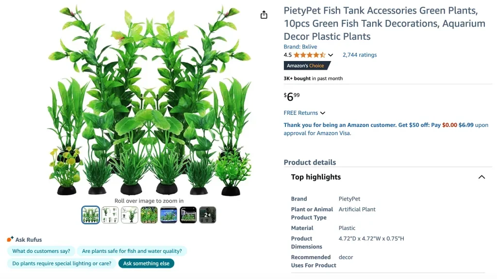 PietyPet Fish Tank Accessories Green Plants (10pcs)