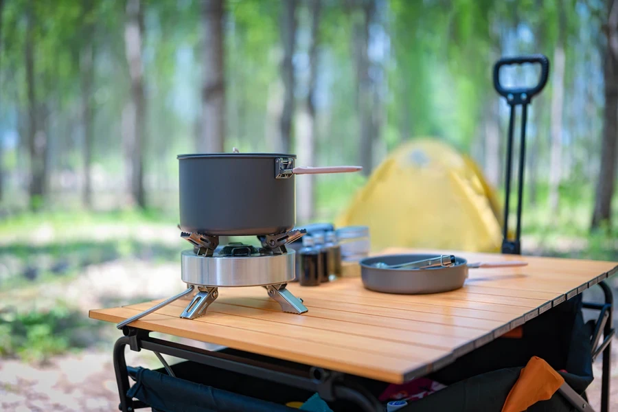 Portable camp stove on a table