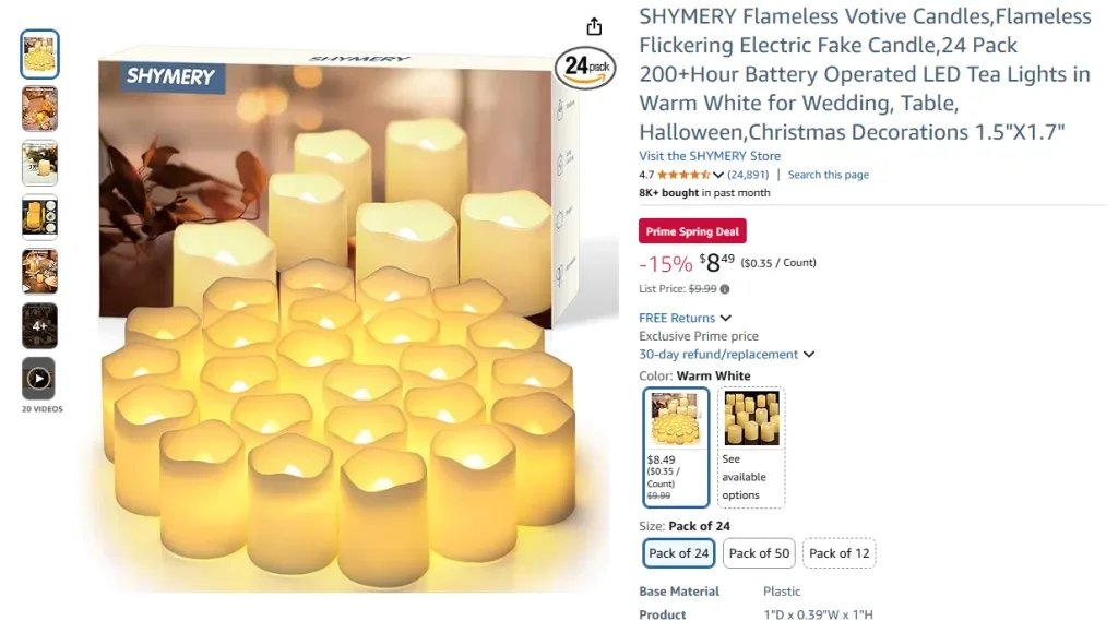 Velas votivas sin llama SHYMERY (paquete de 24)