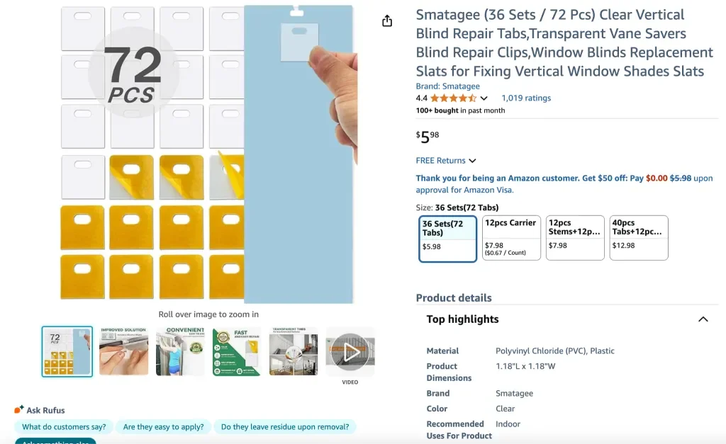 Smatagee (36 sets  72 pcs) clear vertical blind repair tabs