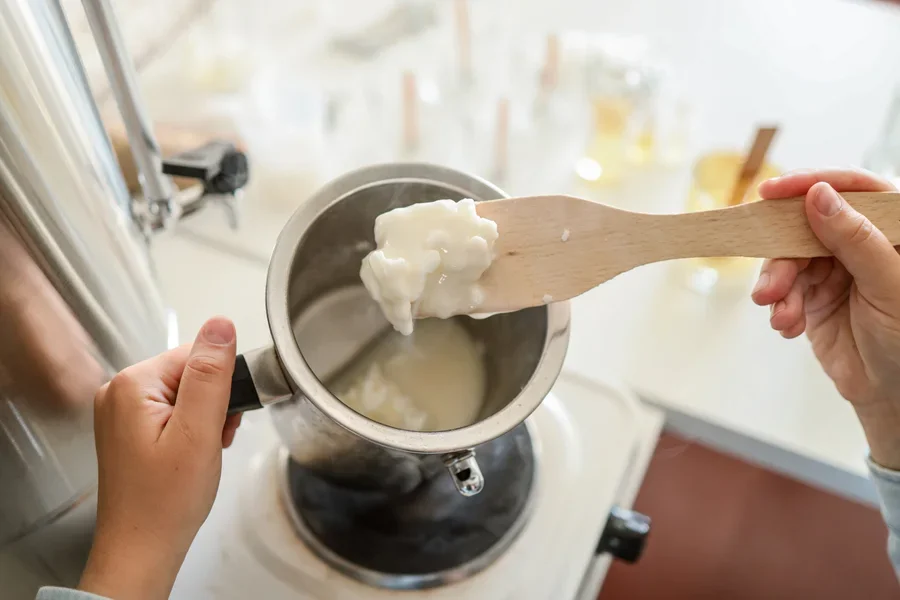 Soy wax melting in a pot
