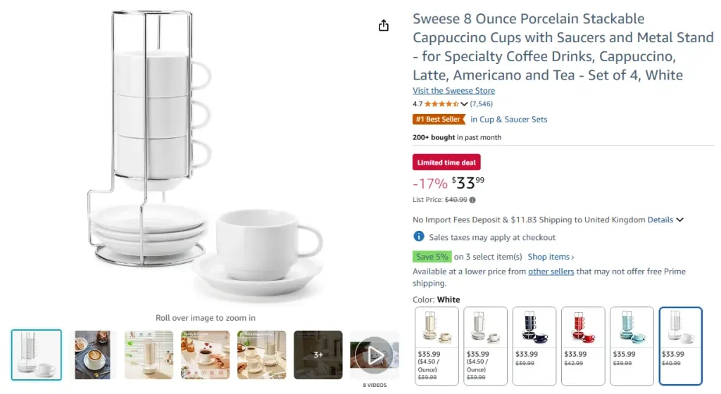 Tazas apilables de porcelana para capuchino Sweese de 8 onzas