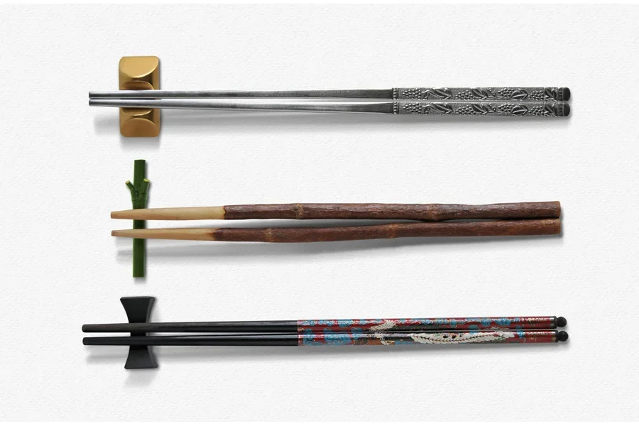 Three pairs of chopsticks with different materials and designs