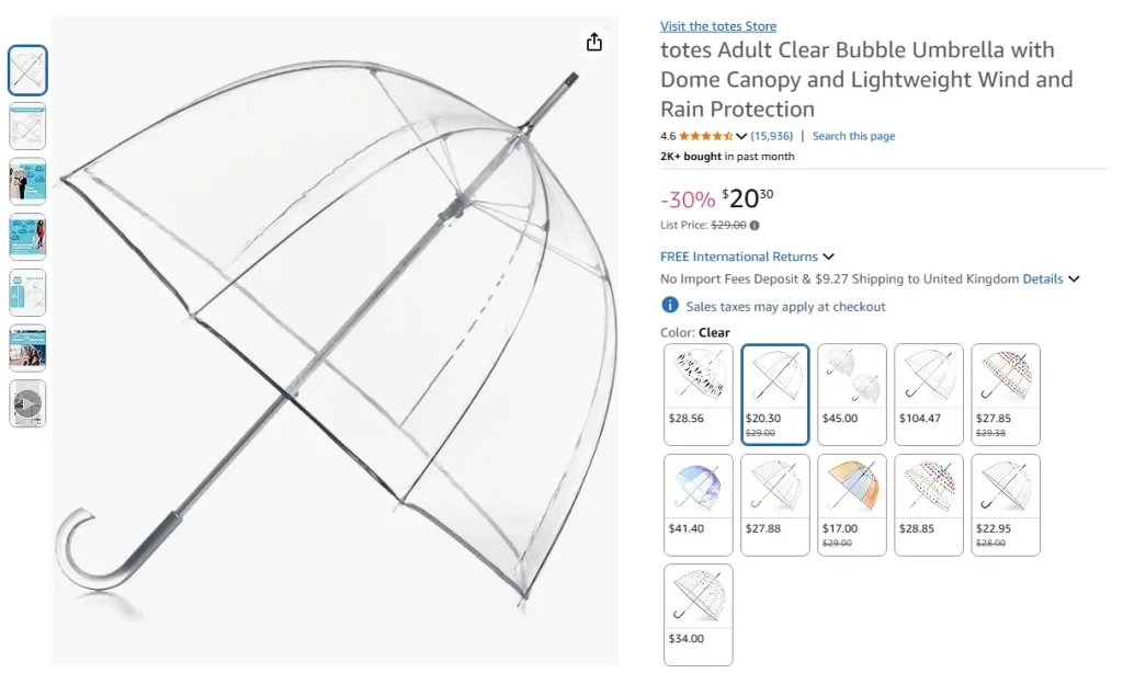 Paraguas de burbuja transparente con dosel tipo cúpula Totes