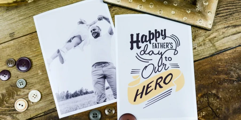 Two cards on brown wooden surface