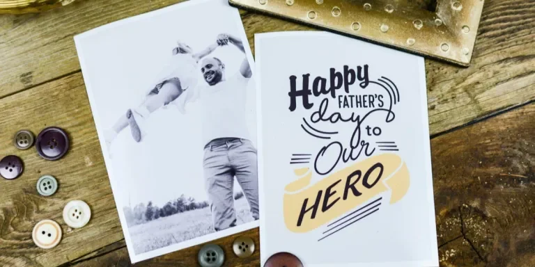Two cards on brown wooden surface