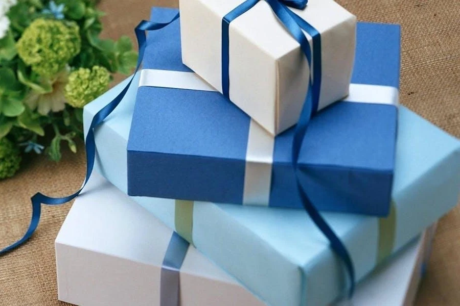 White and blue colour gift box