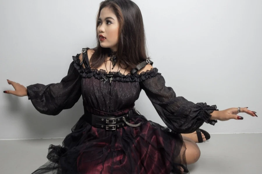 Woman wearing a gothic street punk mini dress