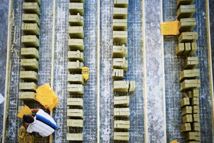 Worker sorting goods in a warehouse