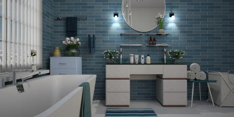 bathroom, blue, tile, design, white, hygiene, bathtub, wash, interior, towel, bath,