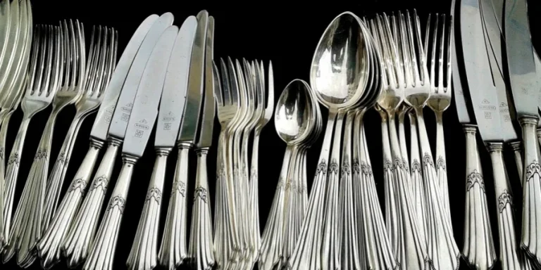 cutlery, silverware, knives, forks, spoons, teaspoons, engraved, silver cutlery, engraving, decorated, antique, silver, metal, utensils, eating utensils, cutlery,