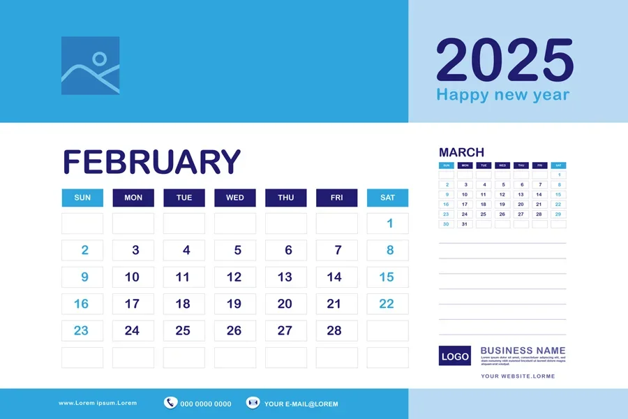 2025 calendar on the month of February