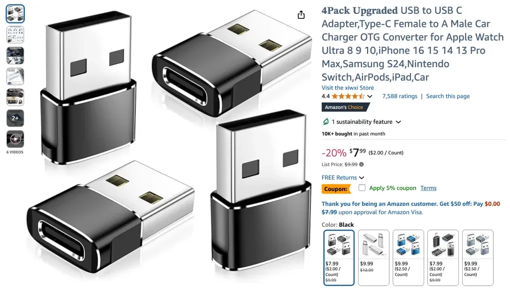 Paquete de 4 adaptadores USB a USB-C mejorados