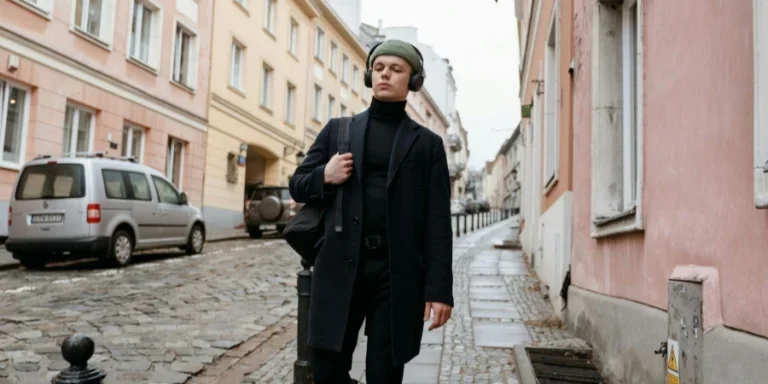 Un hombre caminando por la acera