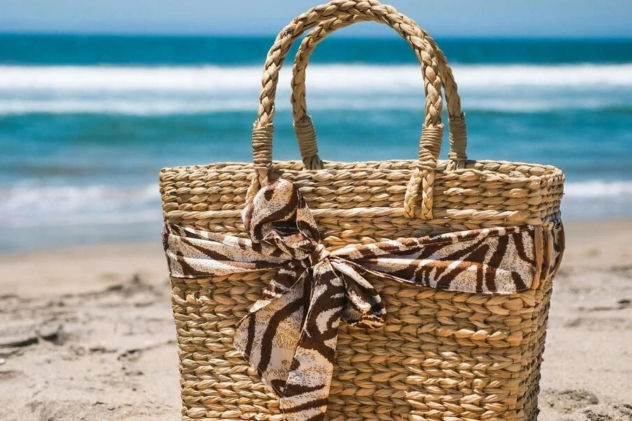 A basket bag on a beach