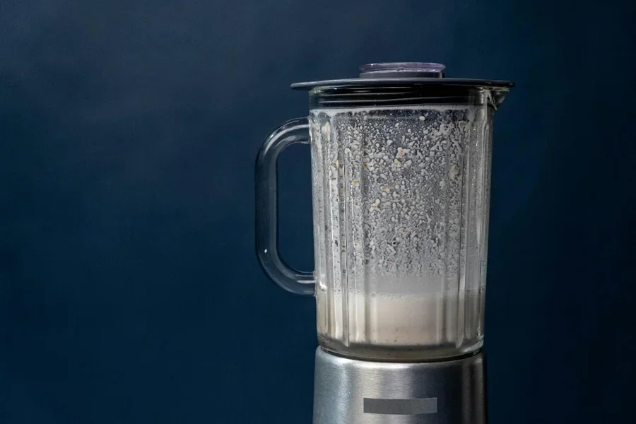 A blender with a liquid in it