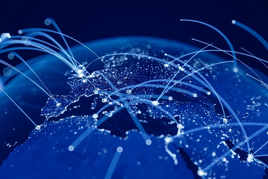 A concept of global markets on a blue background