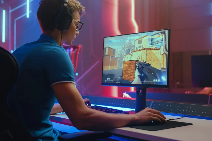 A gamer using a budget-friendly 27-inch model