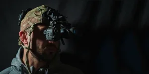 A man using 4K night vision goggles