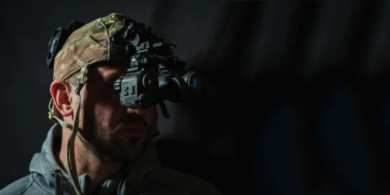 Ein Mann mit einer 4K-Nachtsichtbrille