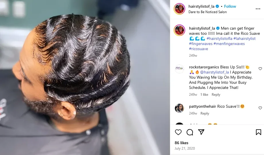 A screenshot of the top view of finger waves