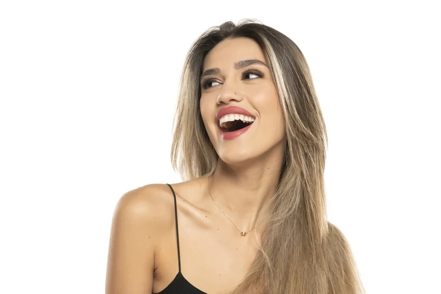 A woman with money piece highlights